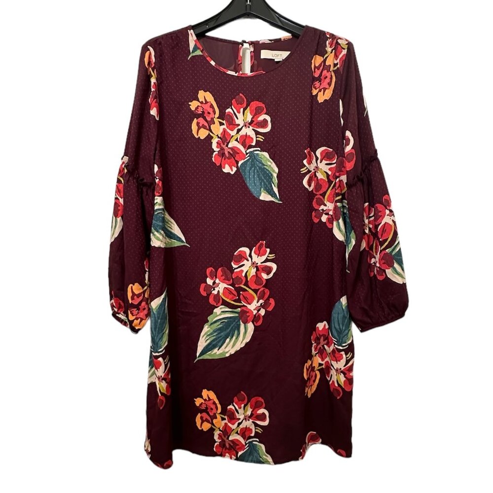 Loft - Floral Long Sleeve Dress, Size L (Petite)